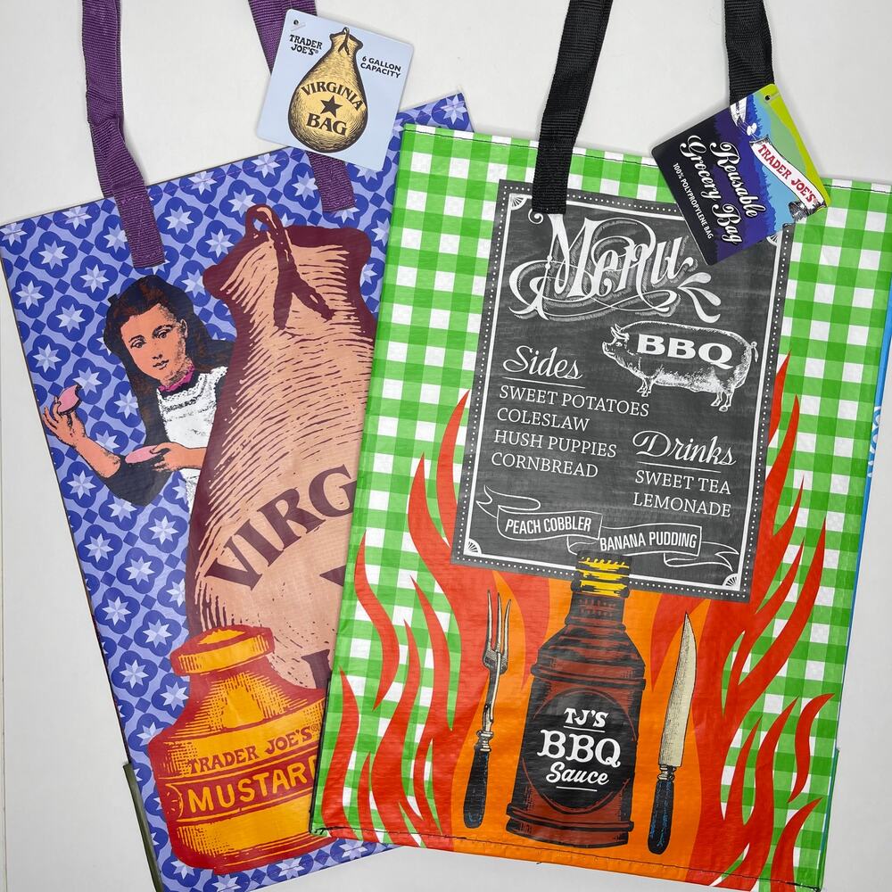 Set of 2! Trader Joe’s USA State Reusable Tote Bags VIRGINIA VA + NORTH CAROLINA